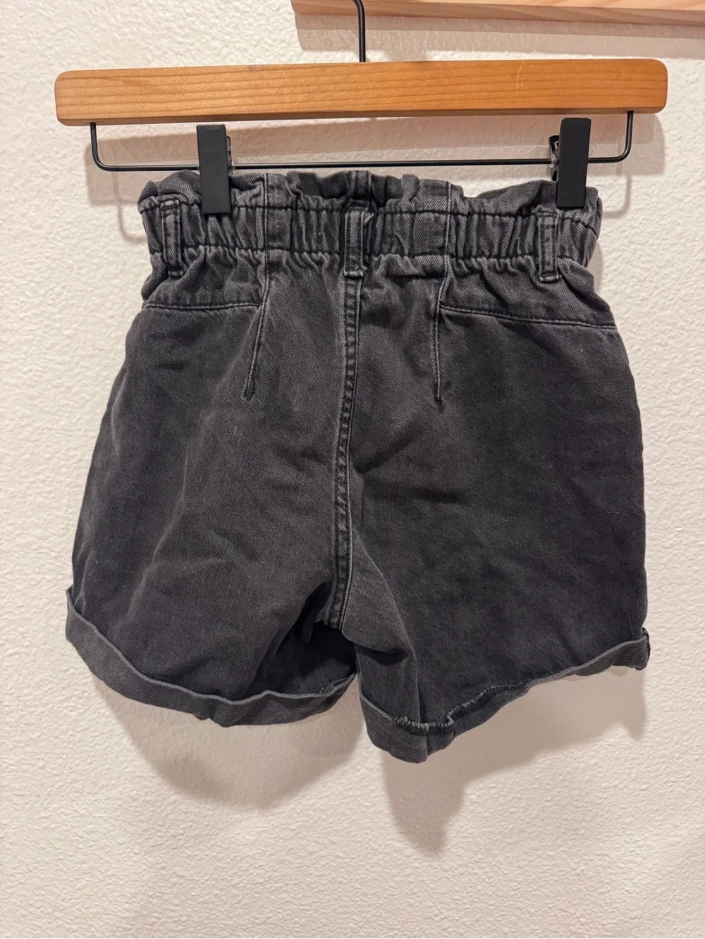 Zara Girls Black Paperbag Waist Denim Shorts